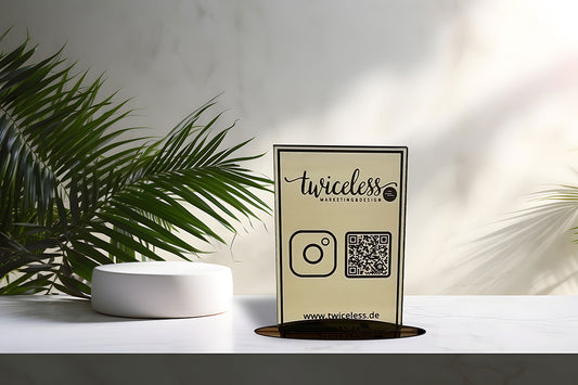 personalisierte Acrylgravur "QR Code Social Media Gold-Spiegel"