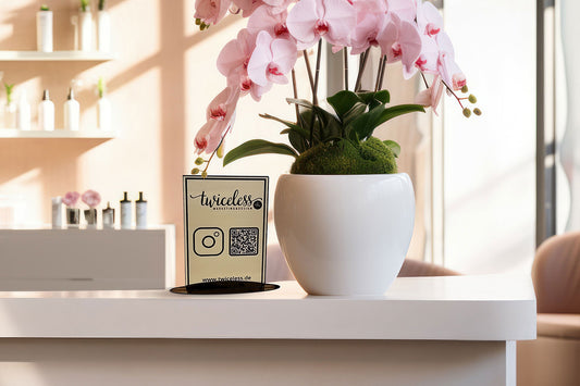 personalisierte Acrylgravur "QR Code Social Media Gold-Spiegel"