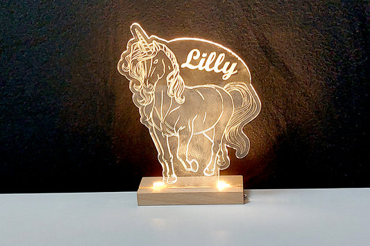 personalisierte Lasergravur "Einhorn mit Name"