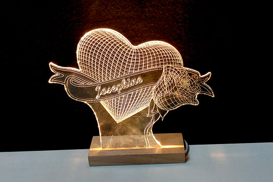 personalisierte Lasergravur "3D Herzmodell mit Text"